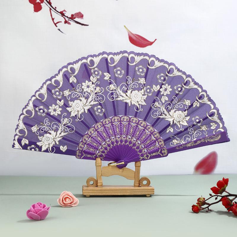 Vintage Folding Fan Chinese Style Dance Performance Hand Fans Gold Powder Plastic Fan Art Craft Gift Home Decor