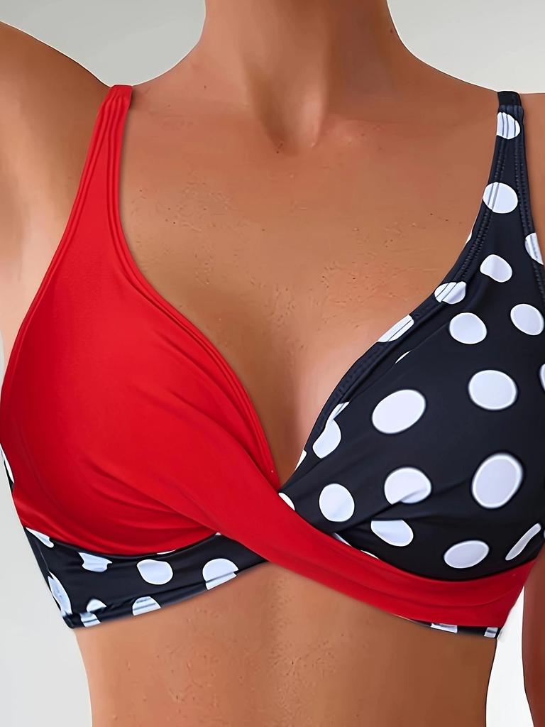 2025 New Cross-Backless Color Block Polka Dot Bikini Set for Women