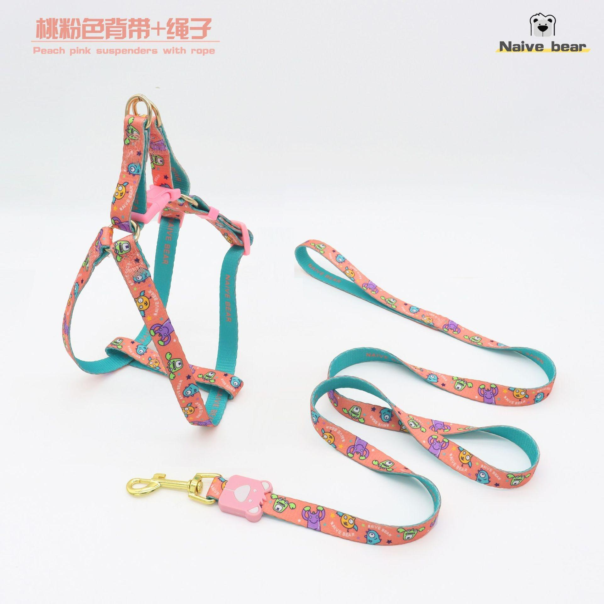 

Dog Haulage Strap Vest Printed Ribbon Vest 3-piece Set Adjustable Teddy Corgi Small and Medium Dog Chest Strap Walking Strap M -3.5 - 9kg of pet