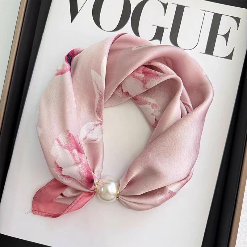 Frühling Sommer Dünne Perlen Seiden Schals Magnetischer Verschluss Fauler Schal Damen Mädchen Süß Elegant Anhänger Schlüsselbein Kette Halstuch
