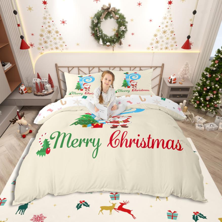 Homewish Personalized Letter S Duvet Cover SetXmas Monogrammed Theme Bedding SetKawaii Santa Claus Bed Set For Girl Teens