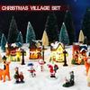 Holiday Landscape Decor Set Christmas Resin Miniature Houses with Light Up Village Collection for Tabletop Display
