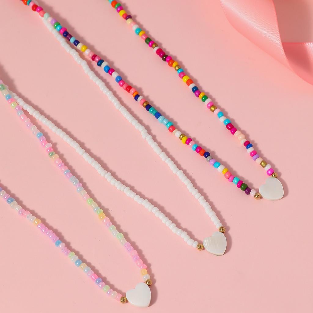 European, American Bohemian Retro Colored Rice Beads, Love Fritillary Necklace, Simple and Versatile Temperament Stacked Necklace Decoration