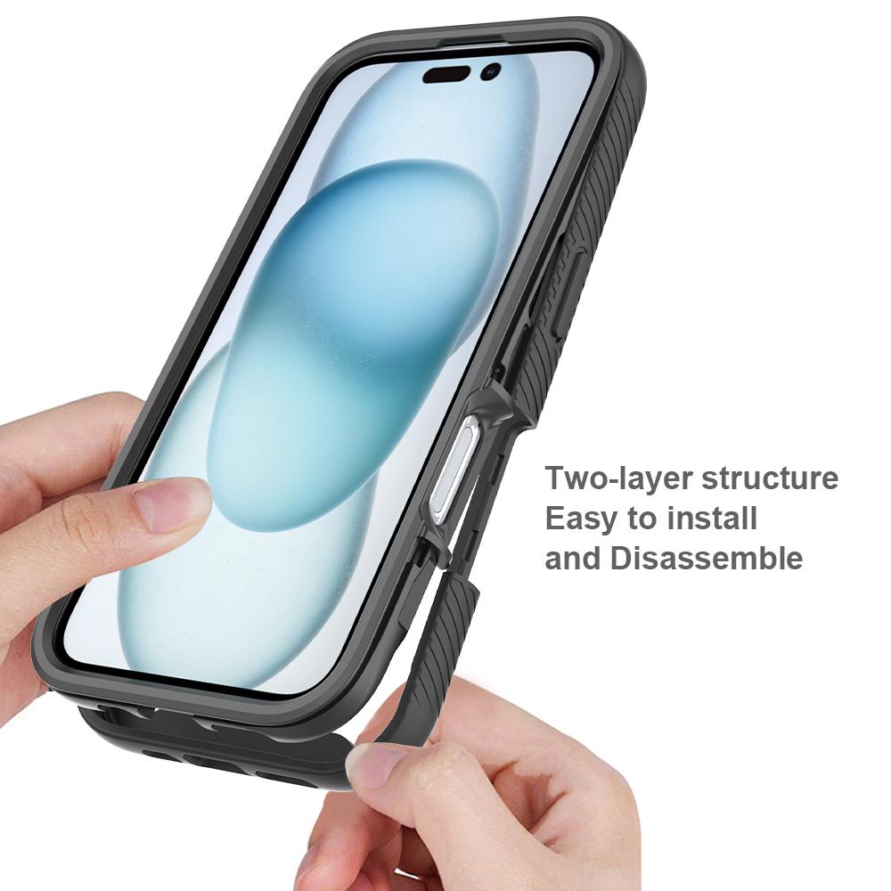 

For iPhone 16 Case PC+TPU Clear Phone Cover with PET Screen Film Black