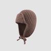 Winter Knitted Trapper Hat for Women Warm Wool Ear Protection Beanie with Earflap Solid Color Crochet Russian Bomber Hats