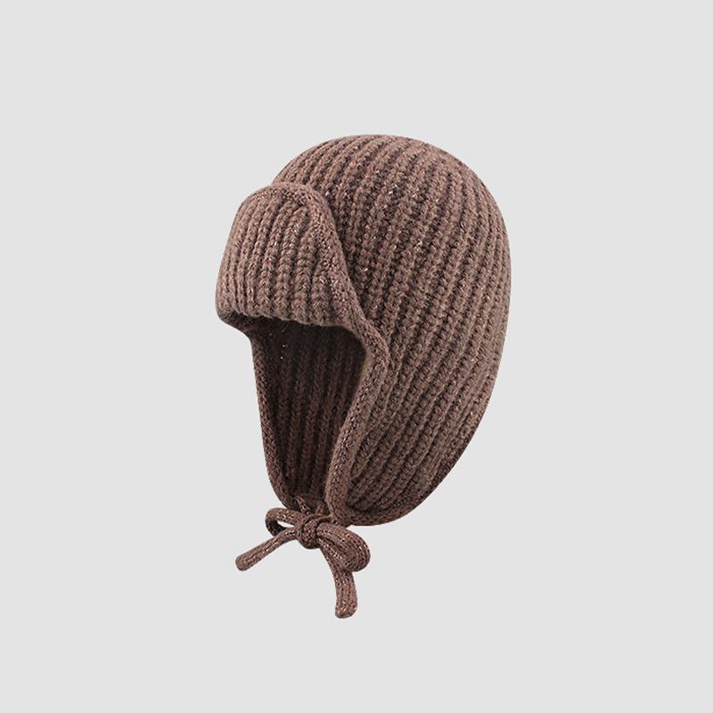Winter Knitted Trapper Hat for Women Warm Wool Ear Protection Beanie with Earflap Solid Color Crochet Russian Bomber Hats