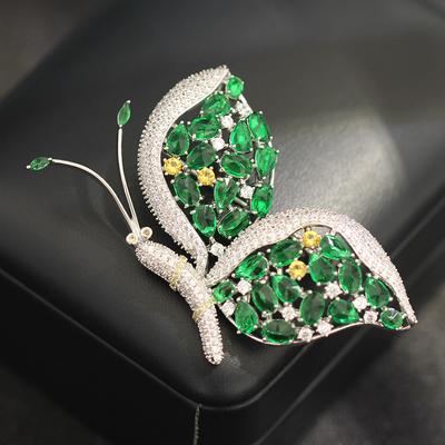 New Light Luxury Micro-zircon Green Butterfly Brooch Elegant Atmosphere Insect Pin Anti-light Corsage Women's Model