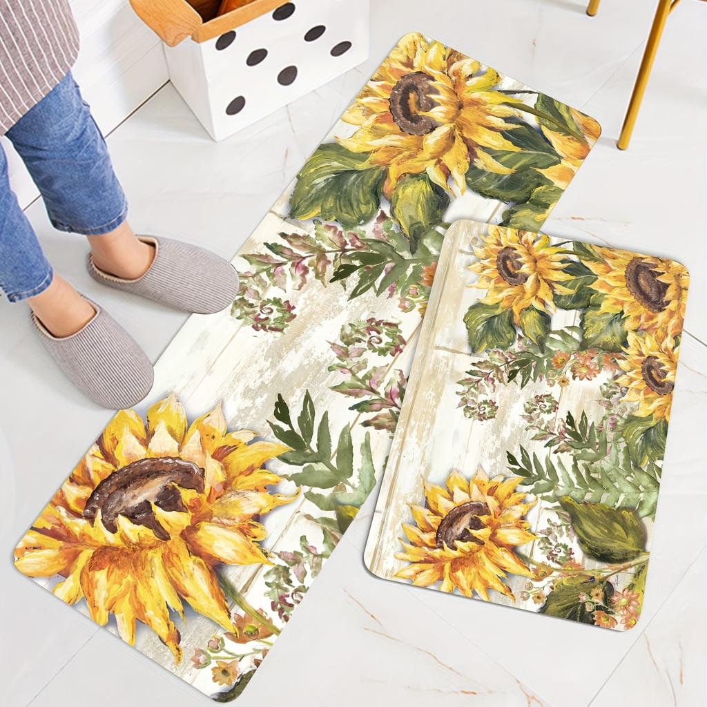 Vintage Sunflower Kitchen Sponge Mat Anti-Slip Hallway Balcon Carpet Laundry Floor Mat, Entrance Doormat For Hallway Laundry