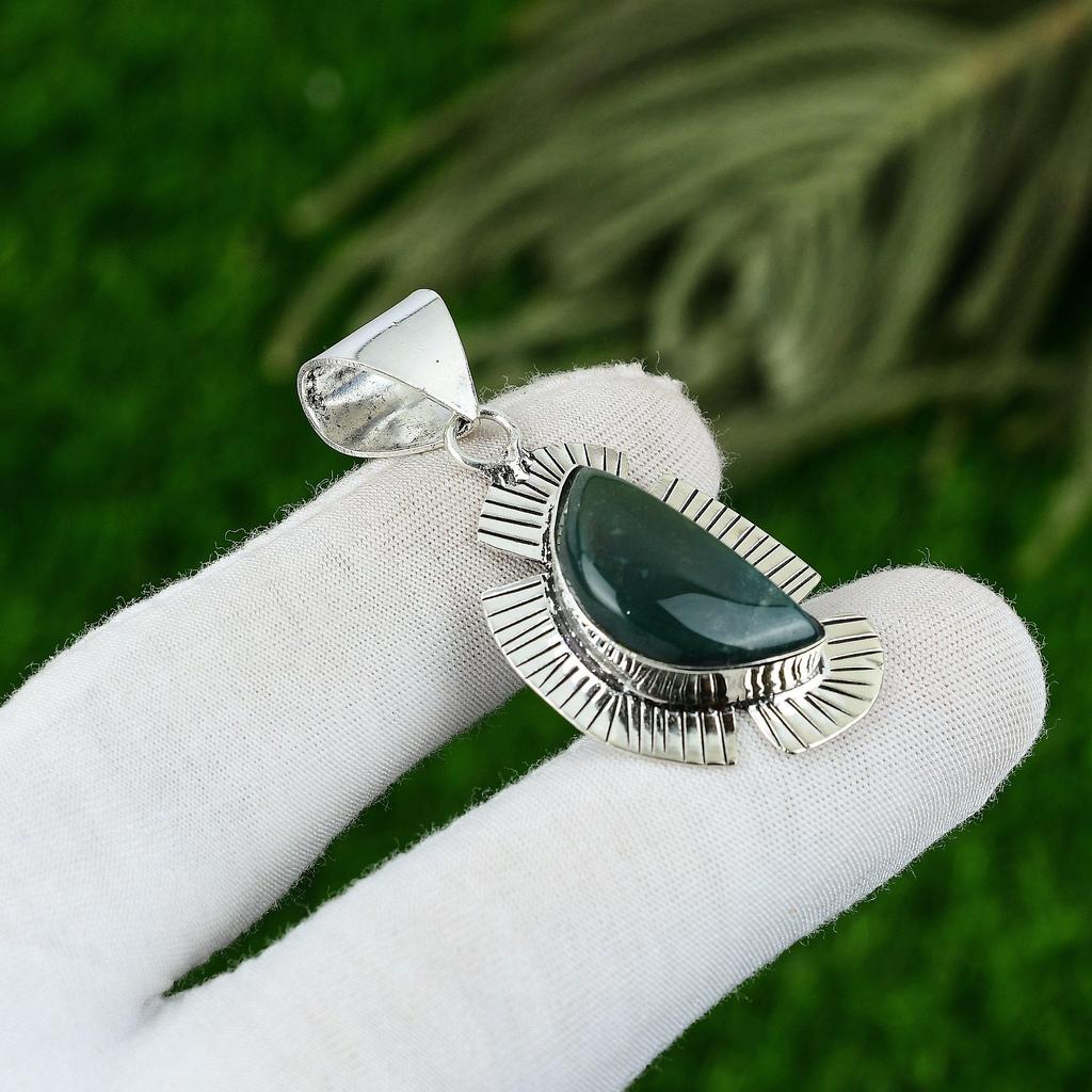 Daughters Day Deal 925 Silver Natural Solar Moss Agate Wedding Pendant Jewelry