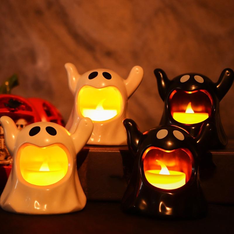 Halloween LED Electronic Candle Light Modern Black White Ghost Night Lamp Plastic Decoration for Creepy Prop Halloween Ornament
