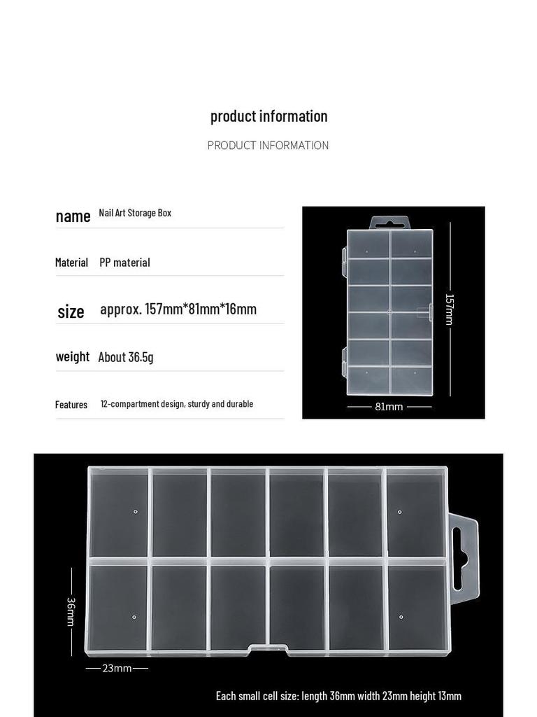 Nail Art & Jewelry Storage Box with 10 or 12 Compartments for Tips & Rhinestones