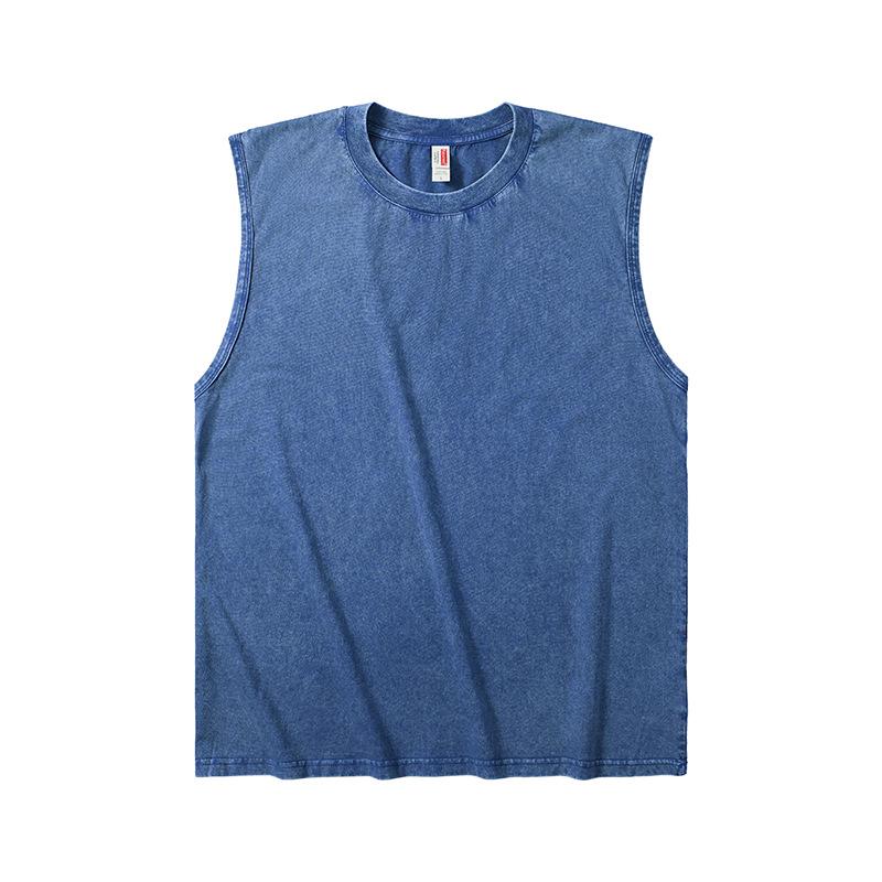 Men's Washed Cotton Sleeveless T-Shirt Crew Neck Loose Fit Workout Tank Top