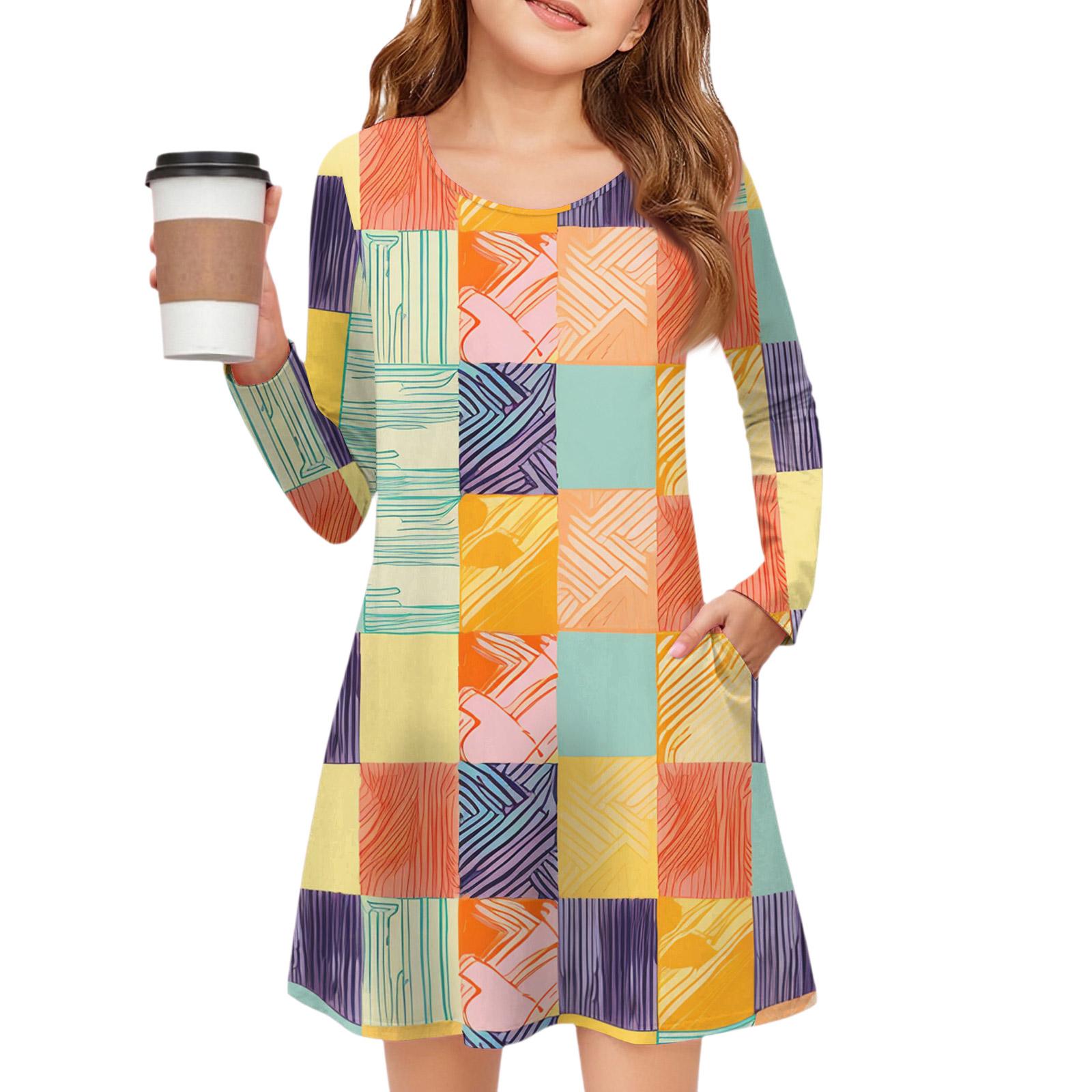 

Платье с длинным рукавом для девочек - Платье с цветными карманами 130 шафрановый