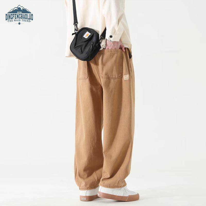 Dingfengbaoluo Men's Pure Cotton Loose Straight Cargo Pants DS9901