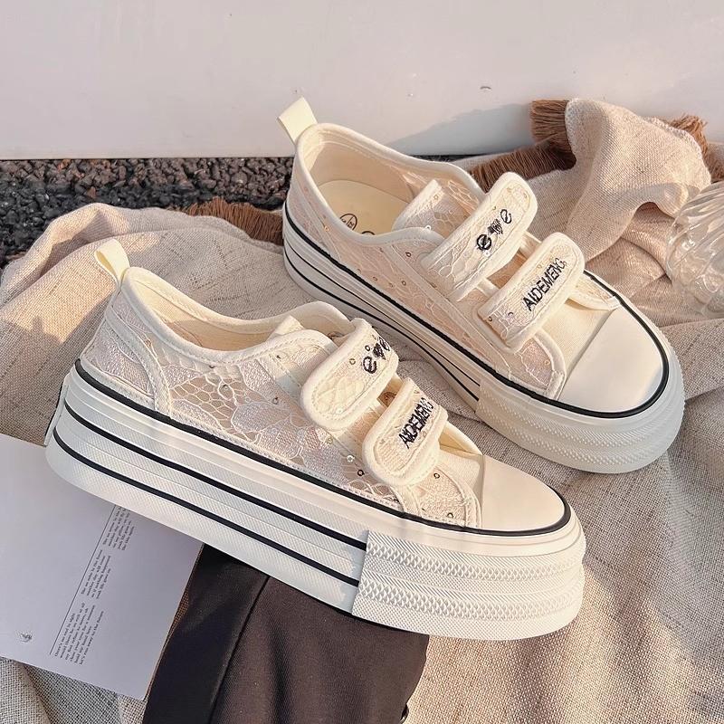 

Туфли на платформе из парусины, женские сетчатые, дышащие, тонкие, полые, на липучках, маленькие белые туфли, универсальные, оригинальные, повседневные туфли 40