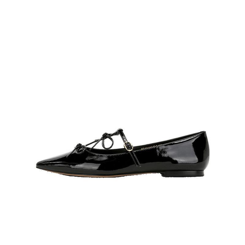 Shoes Pointed Bow Shallow Mouth Flat Bottom Mary Jane Single Shoes Women's Banquet Shoes Spring