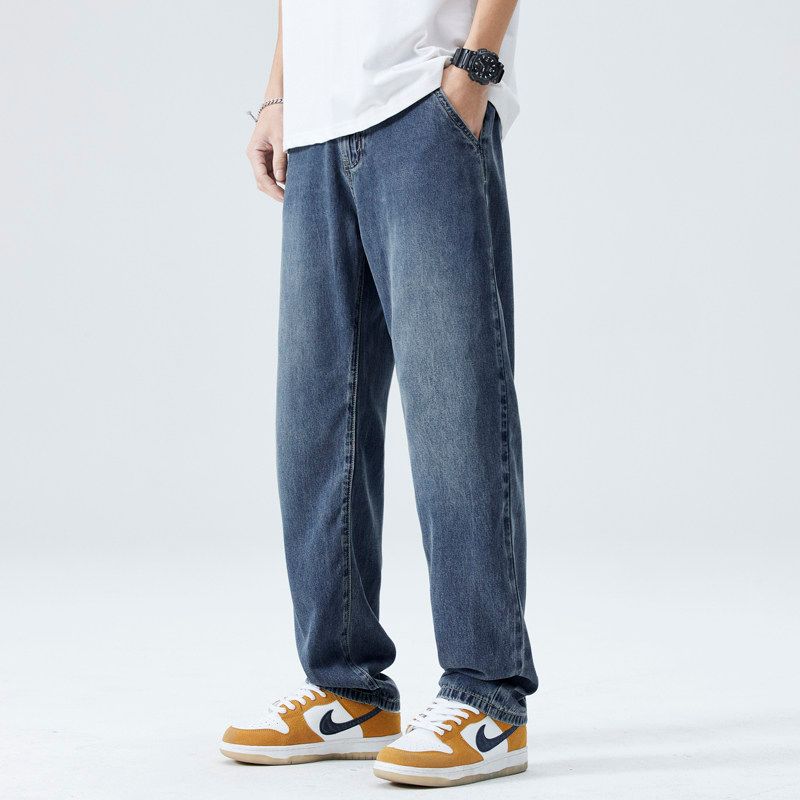 Foreign Trade Clearance Lyocell Straight-Leg Jeans for Men, Summer Thin Tencel Cool-Feel Loose Casual Drapey Long Pants