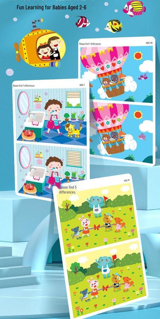 Spot the Difference Logic Maze Cards for Ages 3-6: Educational Game for Kids