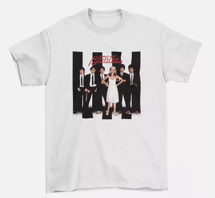 Blondie Parallel Lines T shirt, White Size S-5XL. Music Lover Unisex T-Shirt XL