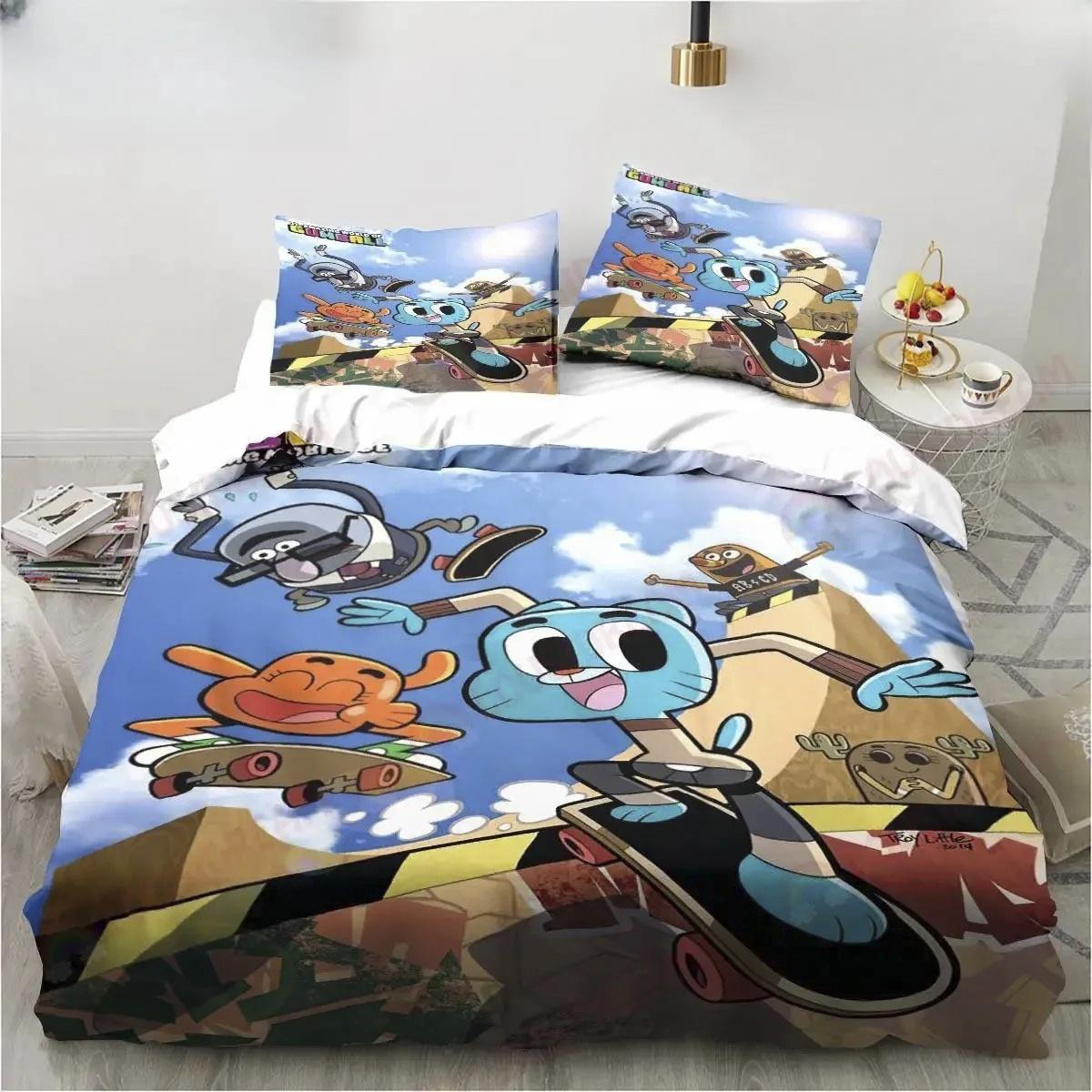 

New Cartoon The Amazing World Bedding Set Gumball Sheet King Twin Double Child Bedding Set Mircofiber Or Polyester Duvet Cover 135x200cm&set