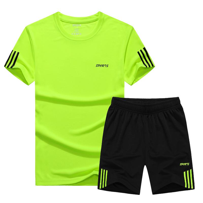 

Чоловічі літні модні футболки з короткими рукавами Тренувальні комплекти для фітнесу Спортивні костюми Чоловічі шорти для бігу 2 шт. Чоловічі спортивні костюми XXXL зелений