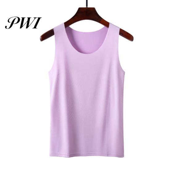 Summer Tank Women Bottoming Vest Ice Silk Seamless Sleeveless Pure Color Plus Size Stretchy Top Round Neck Dry Cooling Camisole Dating Office Vacation