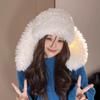Women's Plush Rabbit Long Ear Solid Color Lei Feng Hat Autumn Winter Cute Warm Beanie Korean Style Face Slimming Hat