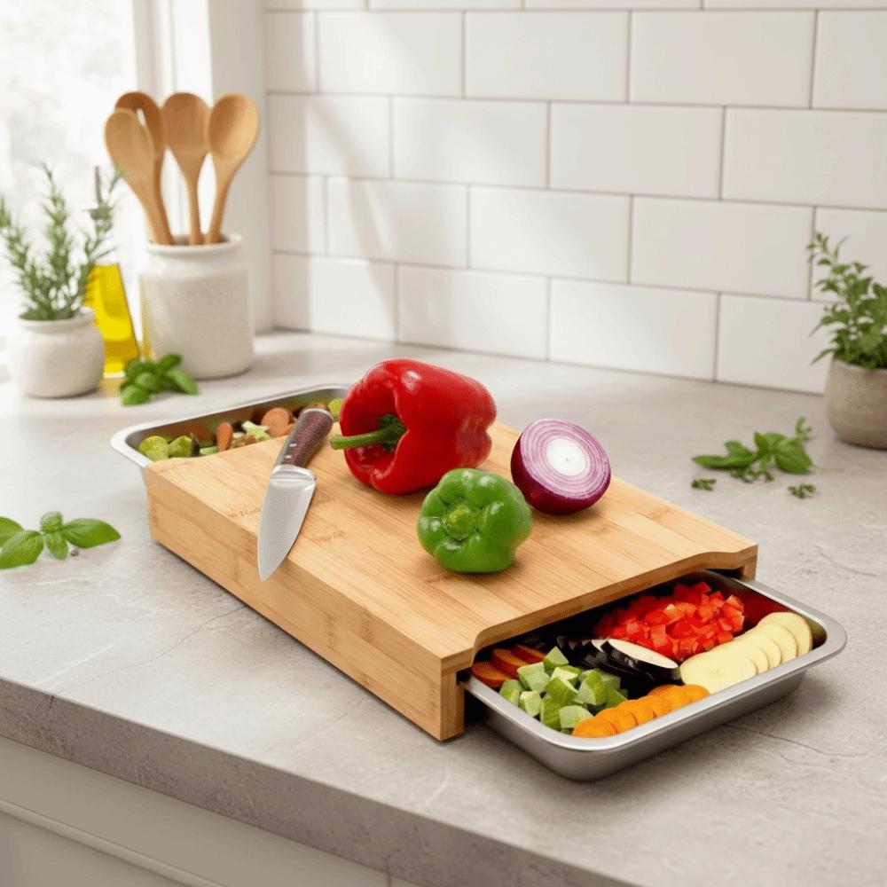 Thickened Wooden Cutting Board with Drawers Chopping Board Durable Bread Cutting Board  Charcuterie