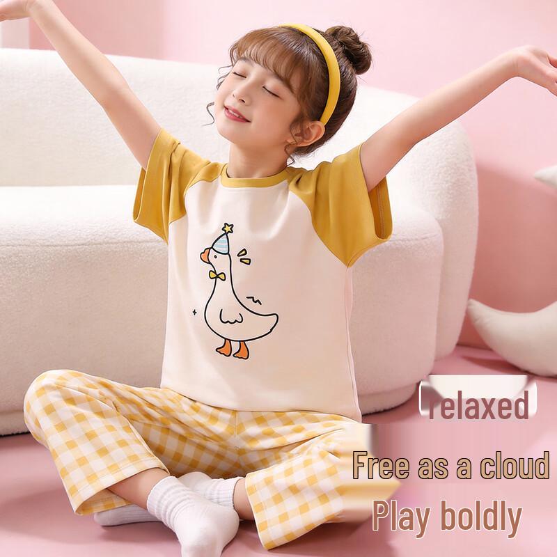 Girls' 100% Cotton Summer Short-Sleeve Pajama Set