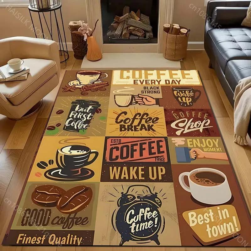 3D Vintage Kaffeekarte Druck Teppich Modernes Wohndekor Bereichsteppich Große Größe für Geschenke Wohnzimmer Schlafzimmer Bettseite Sofa Bodenmatte