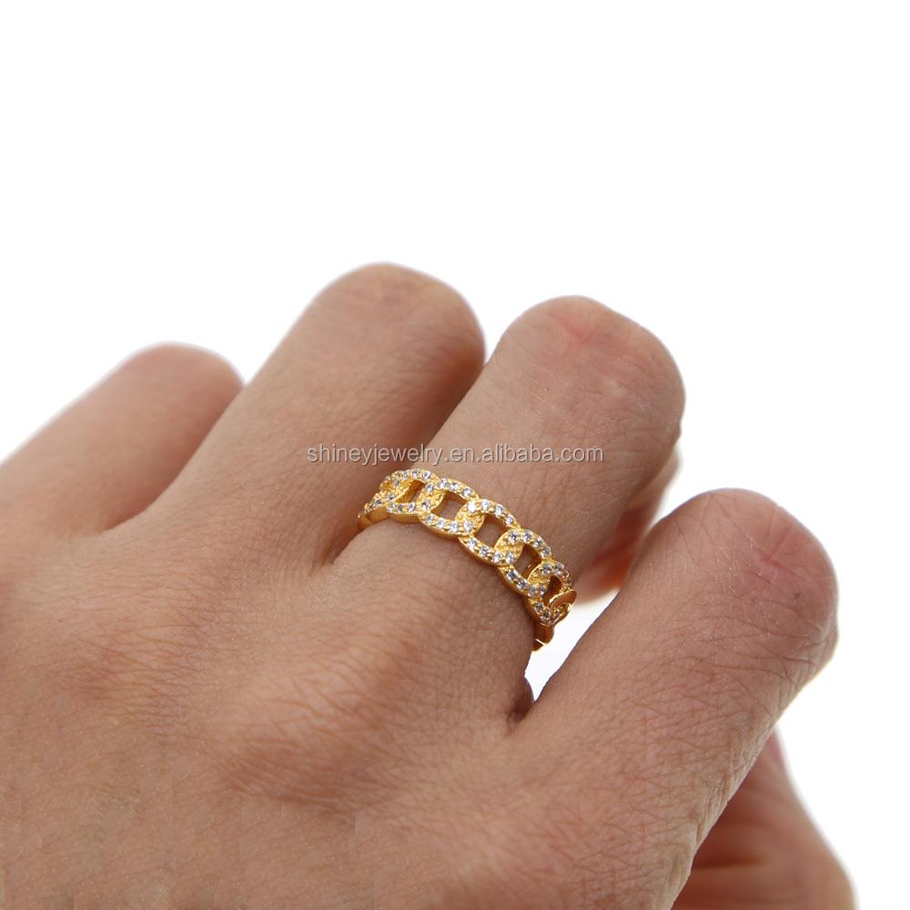 Fashion Jewelry Gold Plated Cuban Link Chain Design Chain Rings Pave Cz Simple Gold Ring Designs