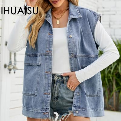 Denim Waistcoat Shoulder Women's Fashion Trend Denim Sleeveless Vest