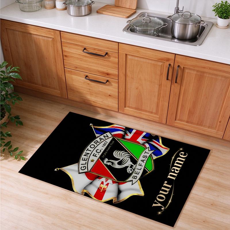 Glentoran FC Customizable name kitchen floor mat easy to clean and wipe down Suitable for kitchens living rooms and entryways—a perfec