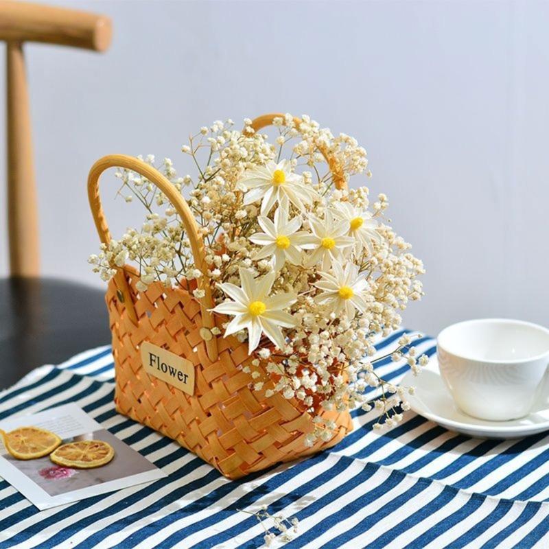 Hand-Woven Wood Flower Basket for Teacher's Day and Mother Day Online Celebrity Posing Props Portable Gift Basket