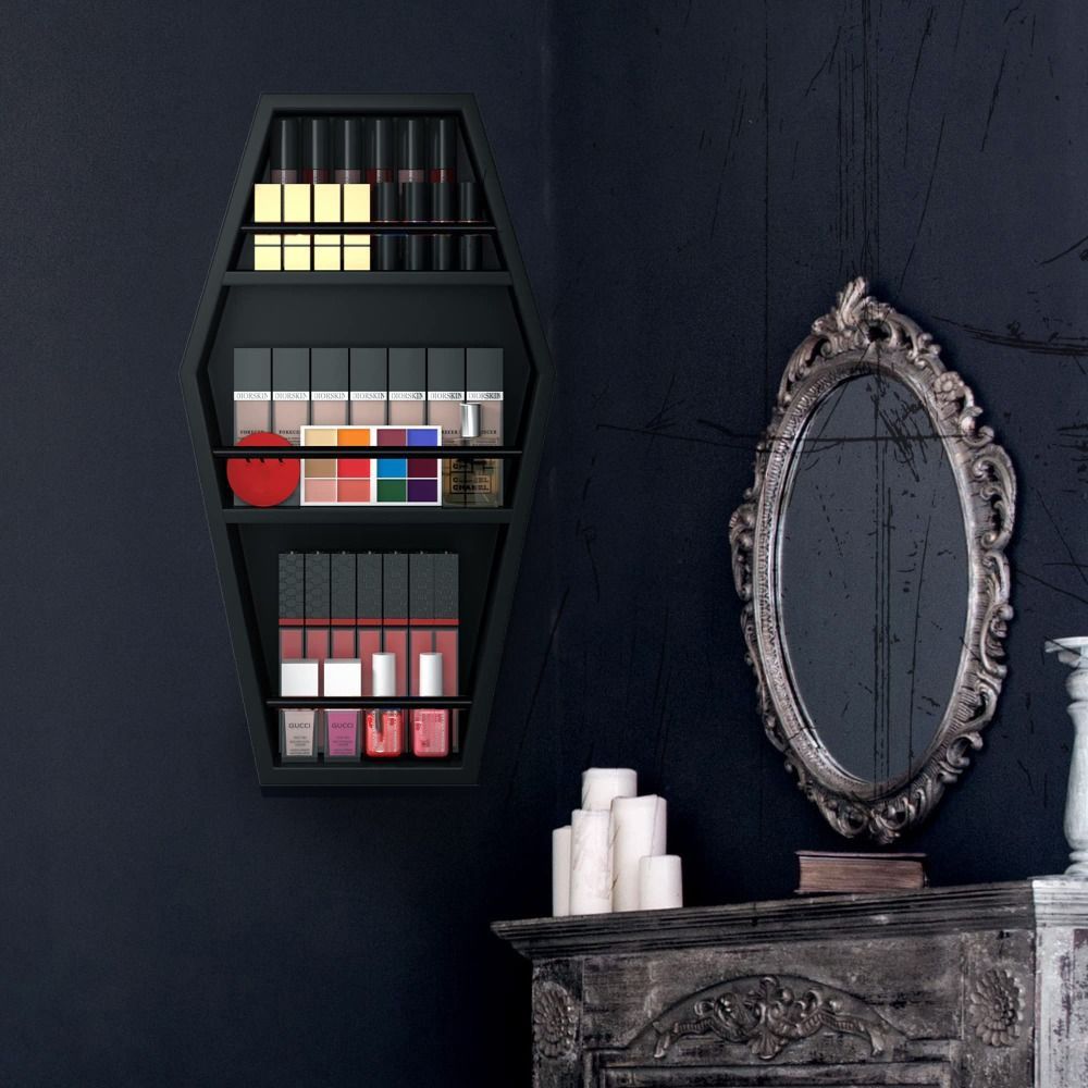 

Большая полка для гроба для макияжа, настенный органайзер для макияжа, декор ужасов, держатель для макияжа в гробу, спальня