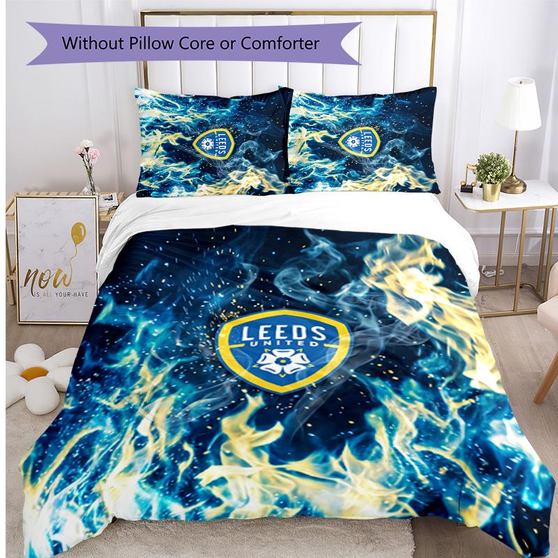 Leeds United Fußball Bedrucktes 3-teiliges Bettwäscheset, Bequemes hautfreundliches Schlafzimmer Bettbezug-Set