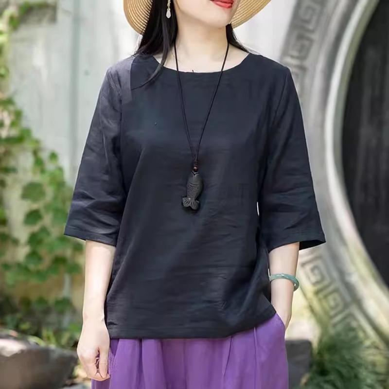 

ZANZEA Женские летние блузки с круглым вырезом и рукавом до локтя S чёрный