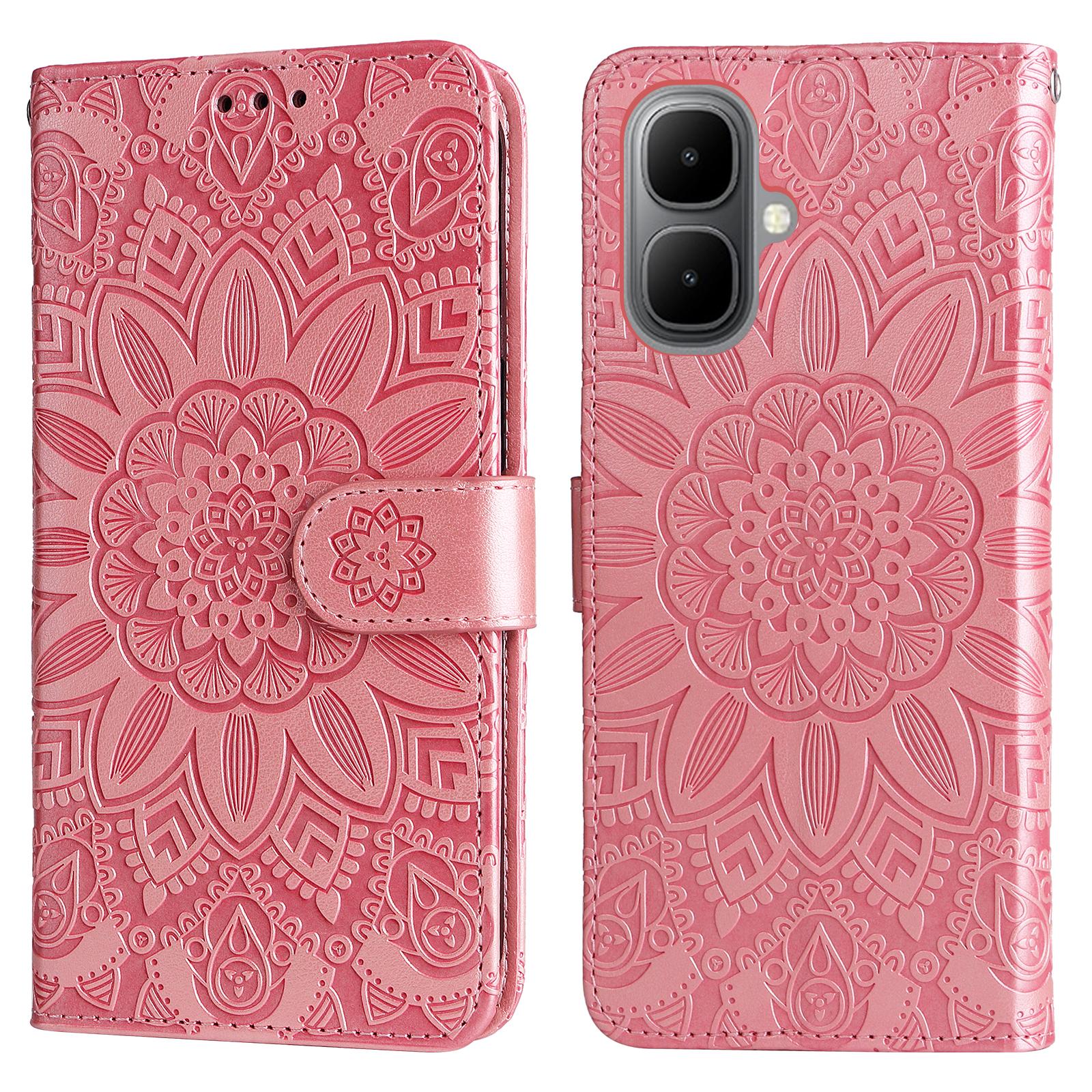 

For TECNO Pop 10/Infinix Smart 10 Case Sunflower Imprint Leather Wallet Phone Cover Pink