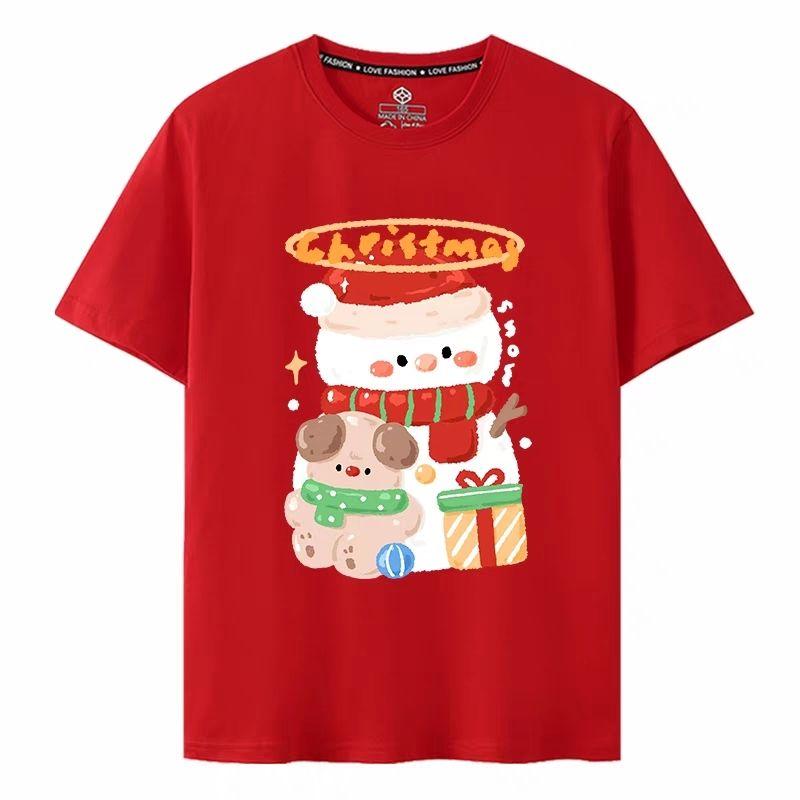 Merry Christmas Santa Claus Reindeer T-shirt Christmas Eve Men's Women's Christmas Merchandise Red Short Sleeve