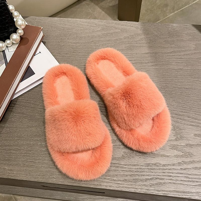 Mao Mao Slippers Women's Outer Wear 2025 New Autumn and Winter Cotton Drag Net Red Fashion Thick Bottom Ins Home Plush Slippers