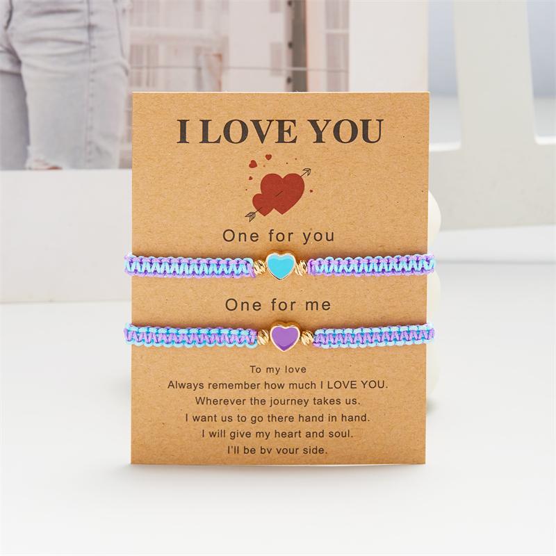 2Pcs Love Heart Beaded Couple Bracelet for Women Men Lucky Red Black Braided Rope Matching Bracelet Friendship Charm Jewelry