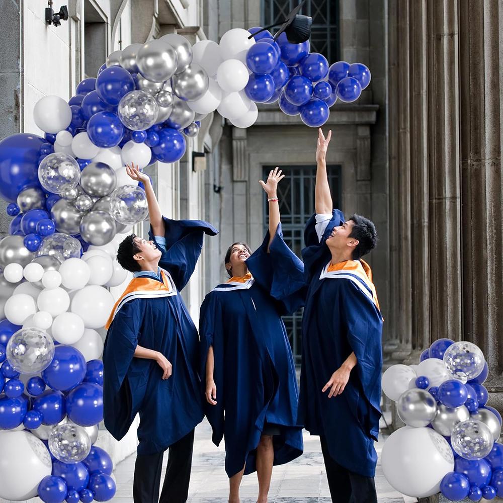 Royal Blue Balloons Arch Kir White Silver Confetti Balloon Garland Graduation Birthday Party Home Party Baby Shower Decoration