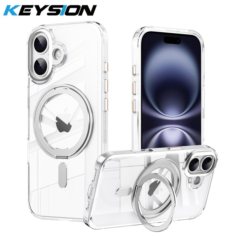 KEYSION Shockproof Transparent Matte Case for MagSafe for iPhone 17 17 Air 360° Magnetic Ring Stand Wireless Charging Phone Back Cover