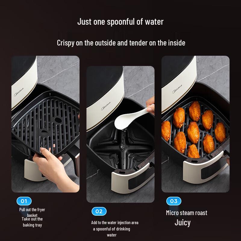 Midea 5L Smart Air Fryer with Visible Window and Steam Frying CN Plug (adapter Included)