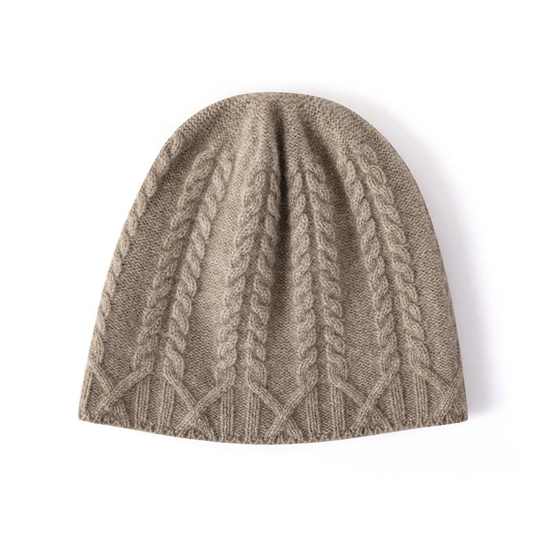 Women 100% Pure Cashmere Beanie Hat Chunky Cable Knit Pattern Winter Warm Soft Slouchy Skullies Cap Cold Weather Accessory