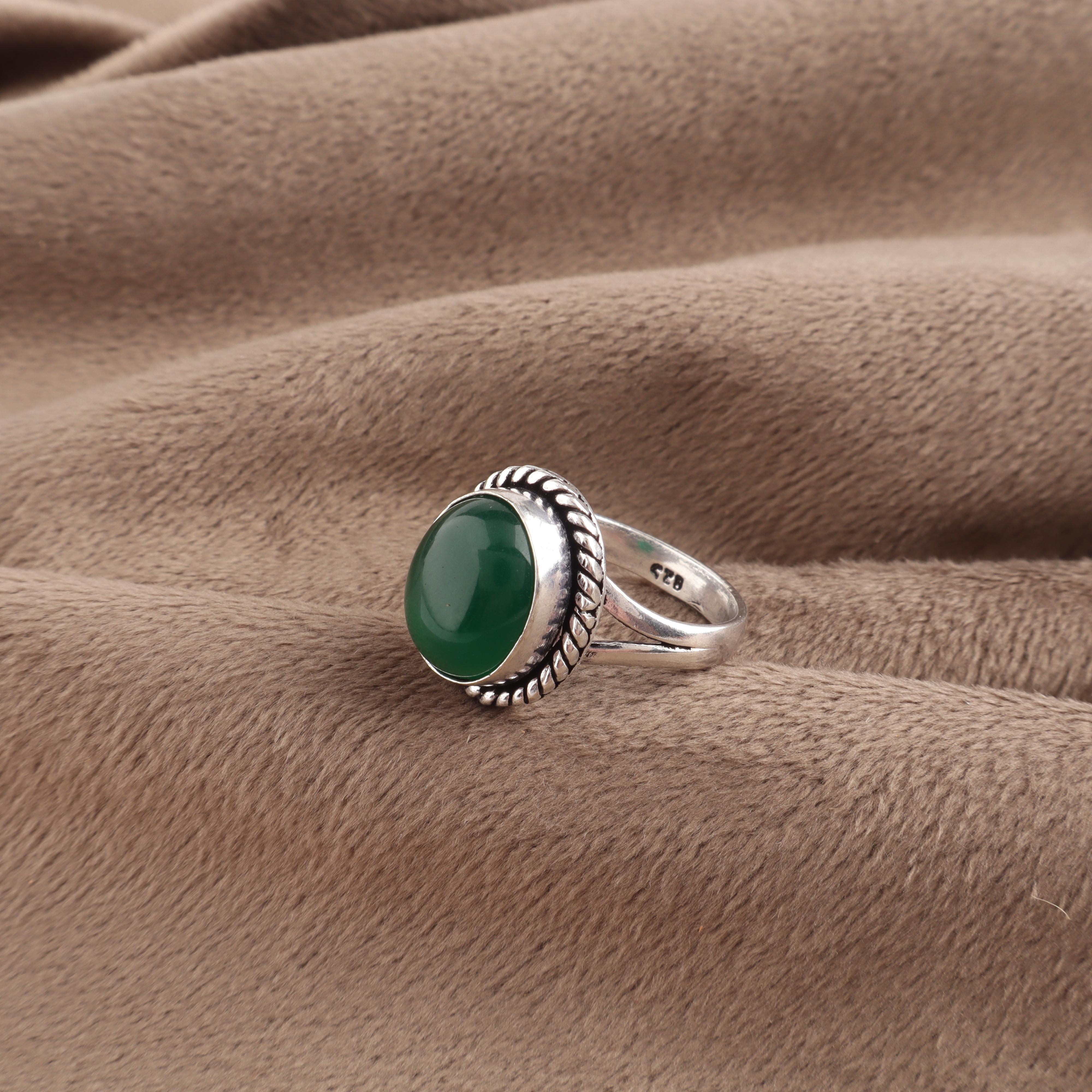 

Natural Green Onyx Cab Gemstone 925 Sterling Silver Designer Women Ring Anniversary Gift For Wife RR-84-23 12.75
