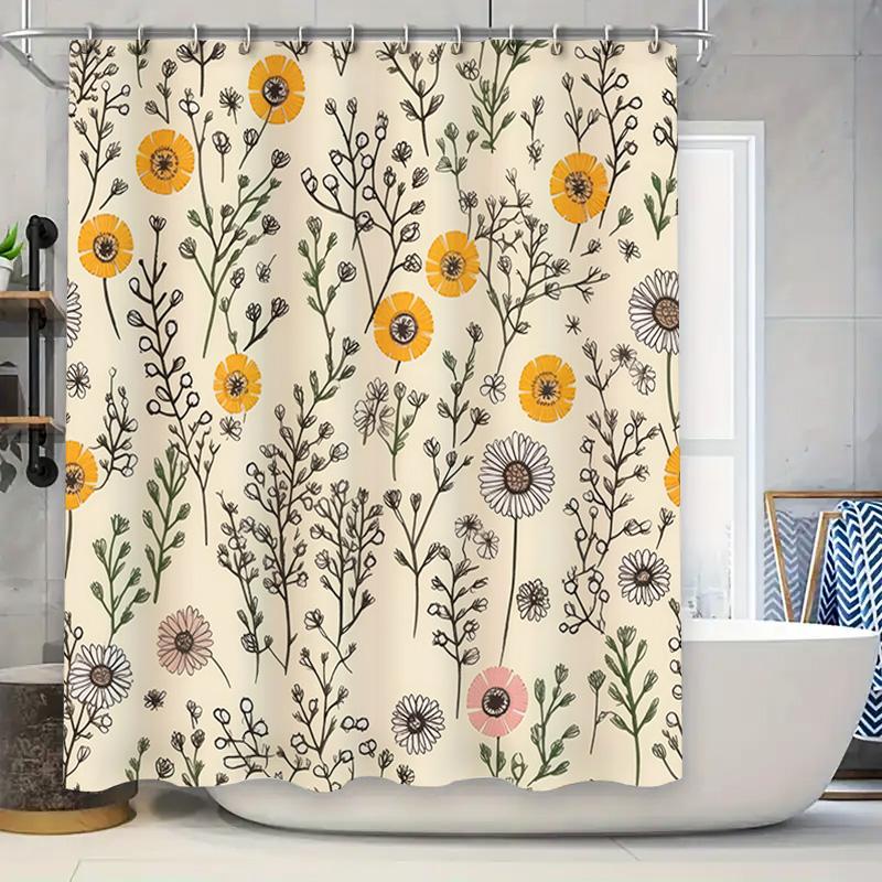 Yellow Flower Bath Curtain Set Shower Decor Vintage Print Modern Home Decor Shower curtain 3D Printing Waterproof Fabric Bathroo 90x180cm