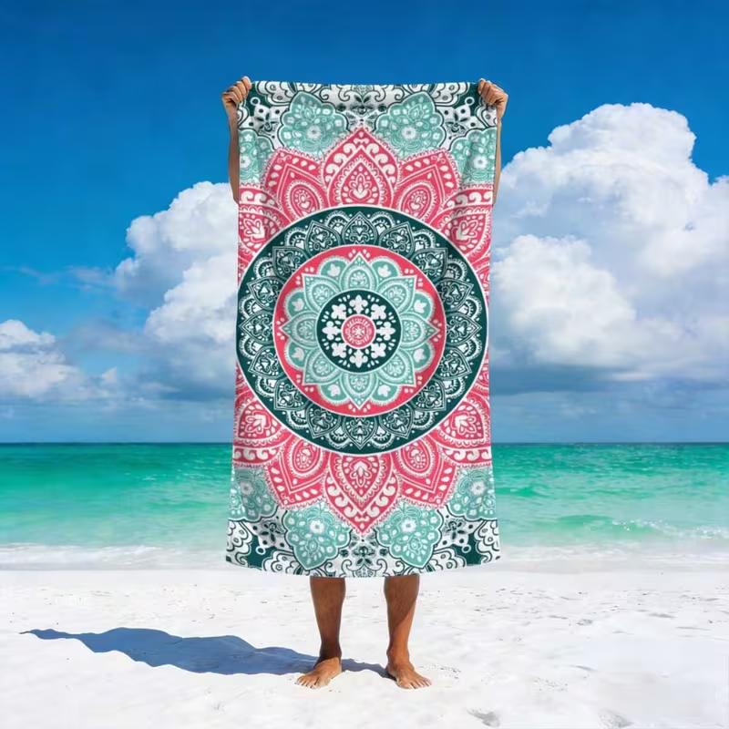 Boho Ethnic Beach Towel Retro Colorful Geometric Abstract Folk Art Print Soft Absorbent Quick Dry Towel for Beach Daily