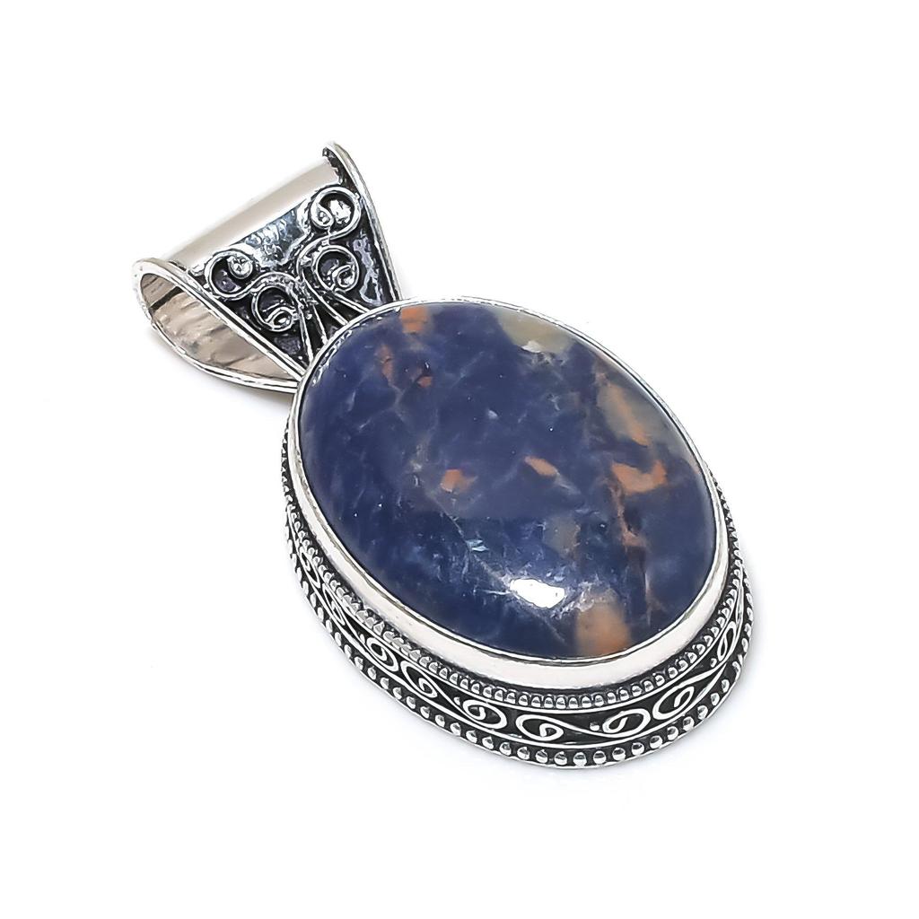 Natürlicher Sodalith Edelstein Silberanhänger in 925 Sterling Silber - Handgefertigtes ovales Design, Alltagsschmuck Verlobung