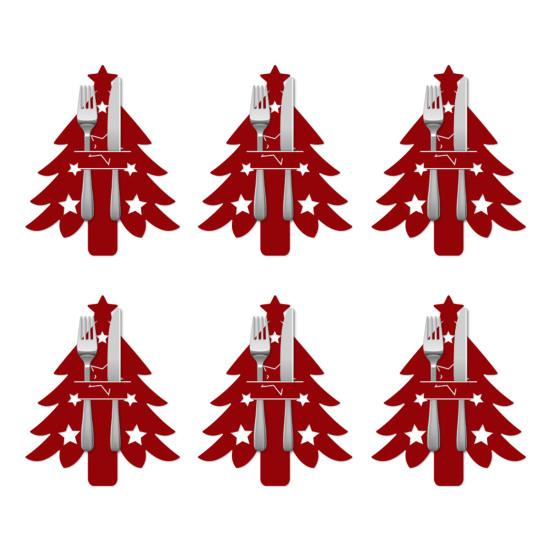 6/12Pcs Christmas Tree Cutlery Holder Bag Spoon Fork Dinner Flatware Cover Pouch Xmas Festival Holiday Party Dining Table Decoration Party Supplies